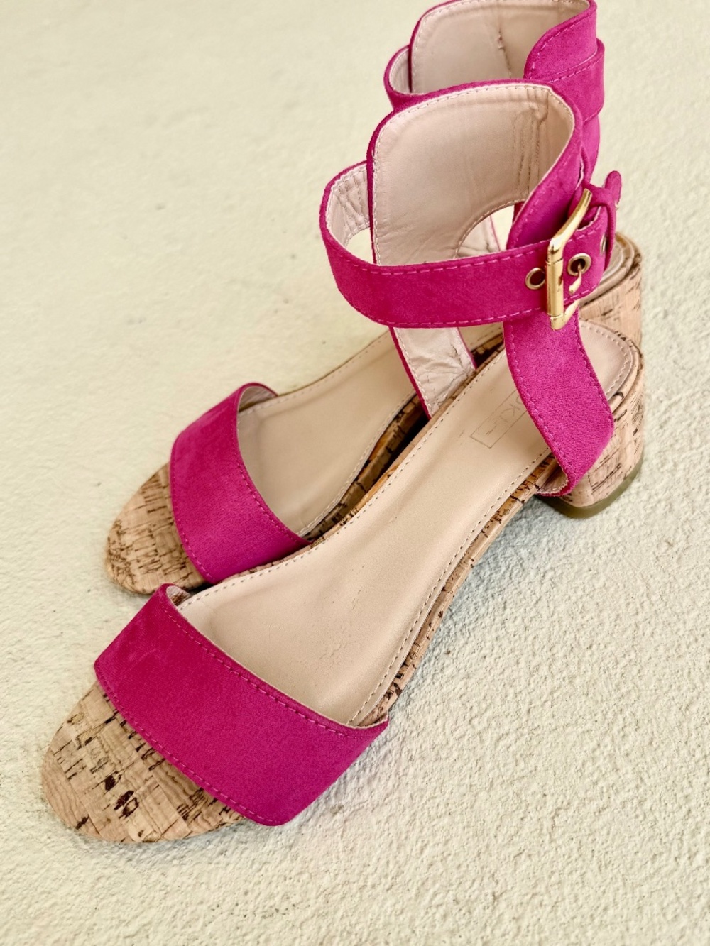 Yoki Fuchsia Ankle Strap Cork Block Heel Sandals, Size 8